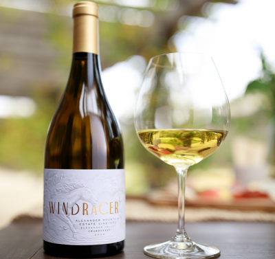 Single bottle of 2018 WindRacer Alexander Mtn Chardonnay - Beauty Shot