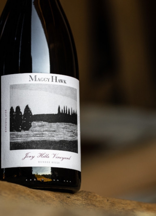 Single bottle of red wine against a dark background