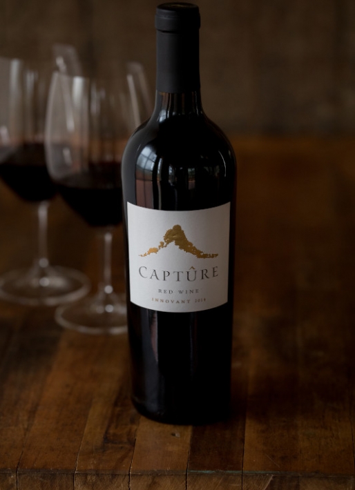 Single bottle of red wine against a dark background