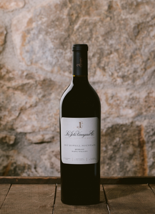 Single bottle of red wine against a stone background