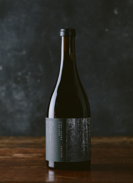 Single bottle of red wine against a dark background