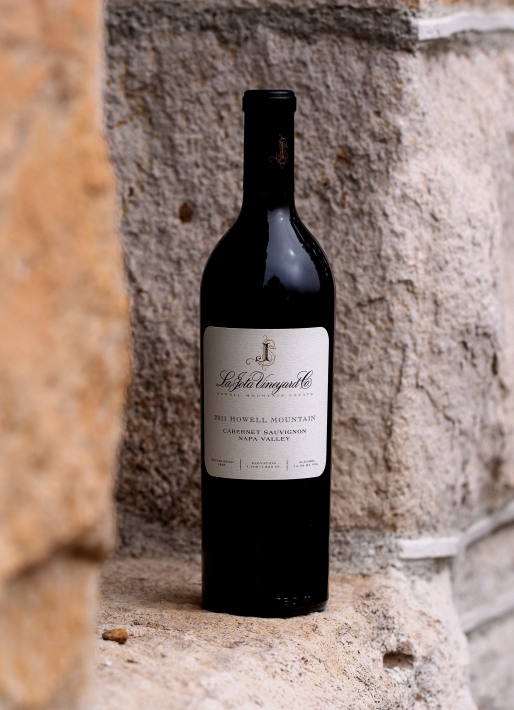 Single bottle of red wine against a dark background