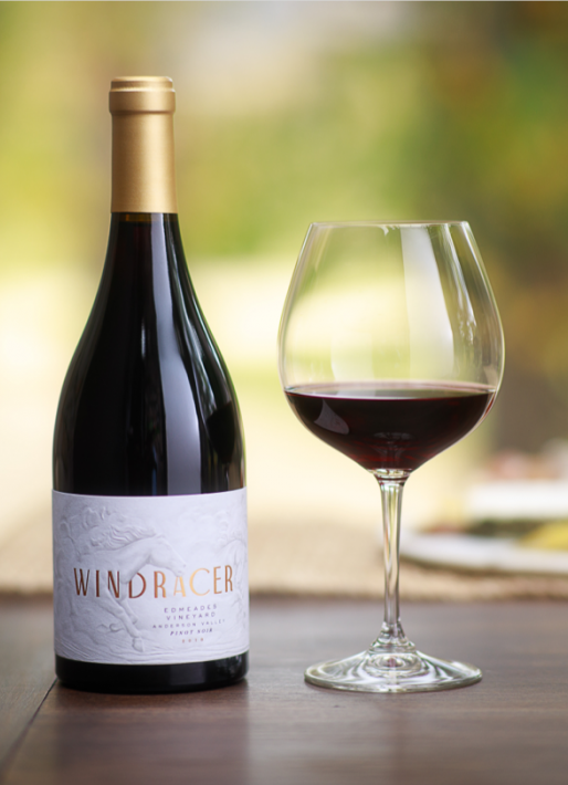Single bottle of 2018 WindRacer Edmeades Pinot Noir - Beauty Shot