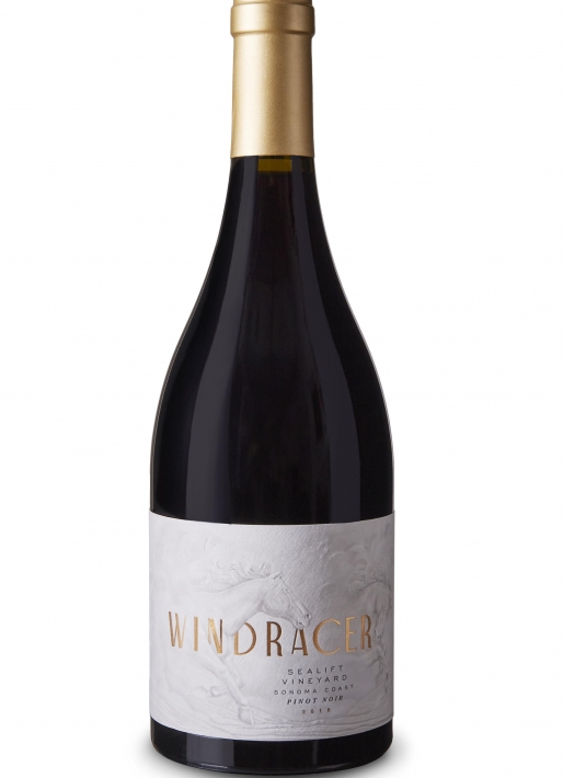 Single bottle of 2018 WindRacer Sealift Pinot Noir - Beauty Shot