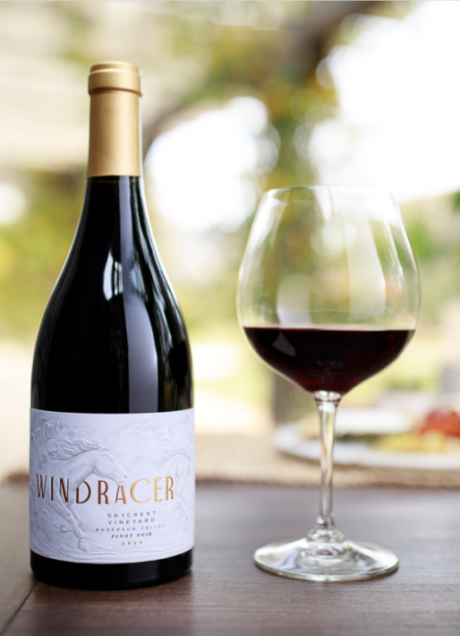 Single bottle of 2018 WindRacer Skycrest Pinot Noir - Beauty Shot